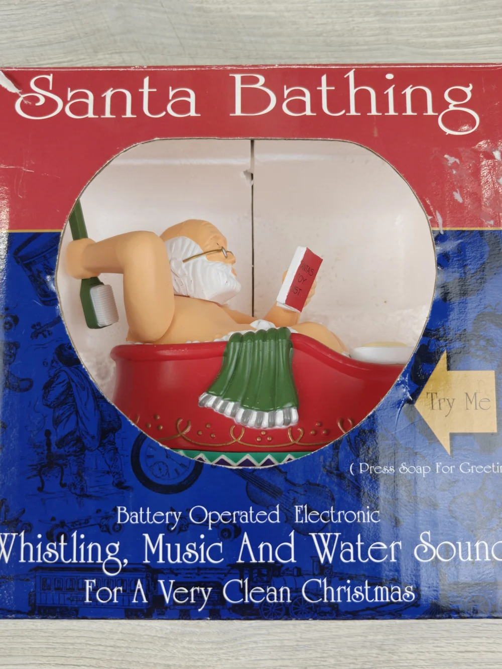 Vintage Santa Bathing Animated Electronic Christmas Decoration Tested w/ Box